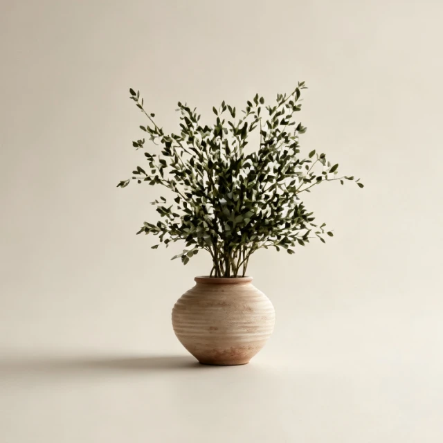 Rustic Terracotta Vase with Eucalyptus Branches 3d model
