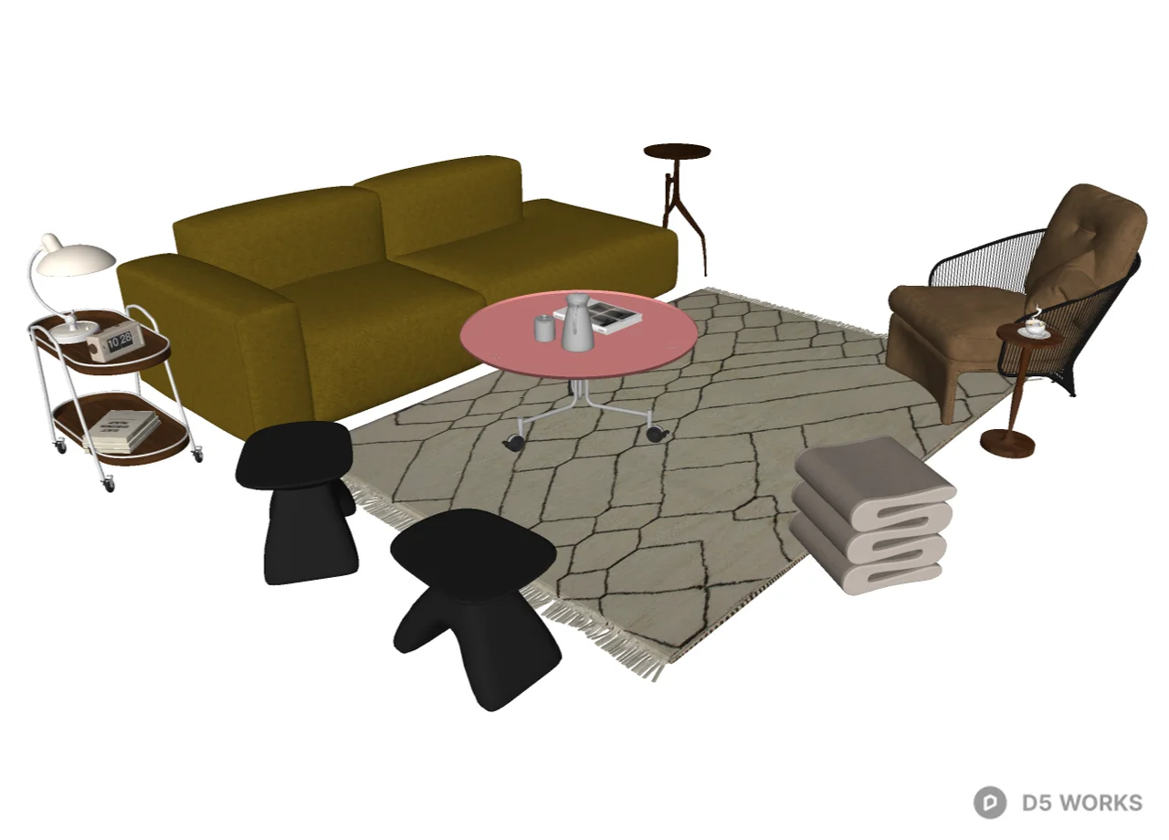 Modern Eclectic Living Room Furniture Collection 3d model thumbnail 2