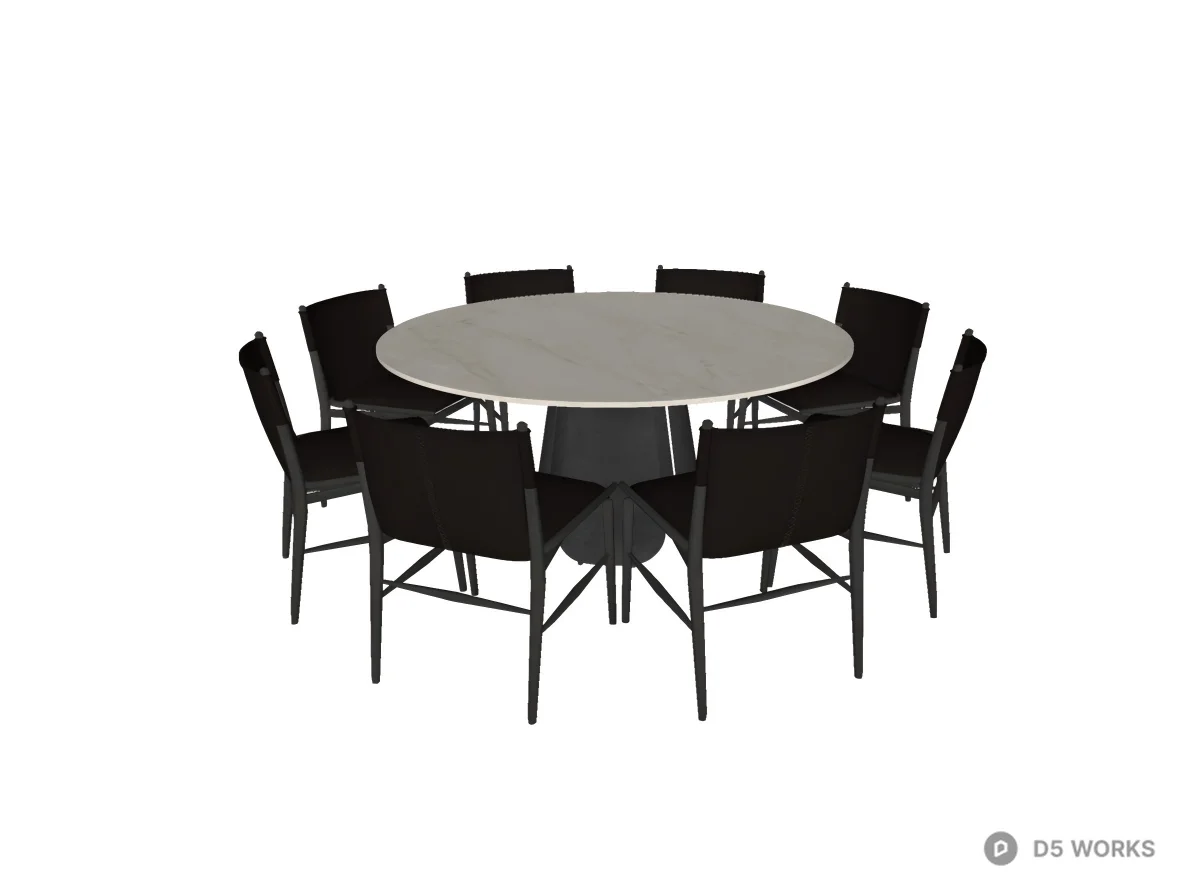 Modern Round Marble Dining Table with Leather Chairs 3d model thumbnail 2