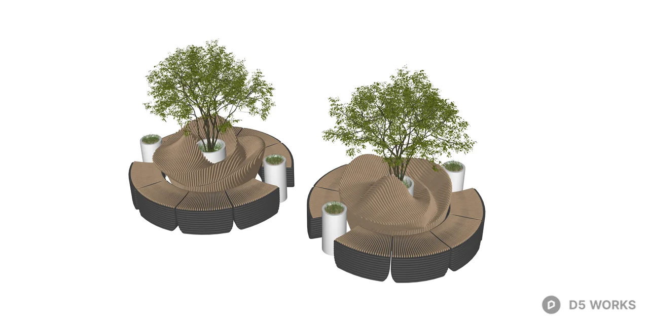 Parametric Circular Wooden Bench with Integrated Planters 3d model thumbnail 2