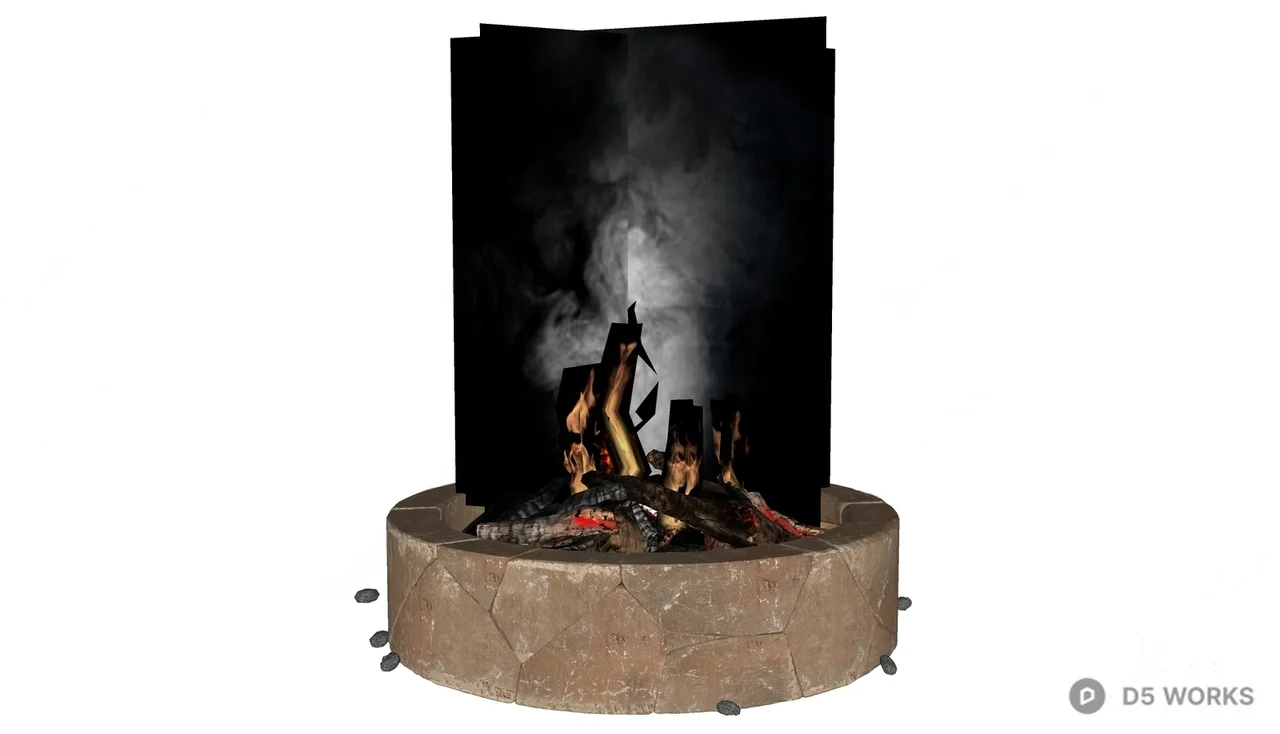 Rustic Stone Fire Pit With Burning Wood 3d model thumbnail 2
