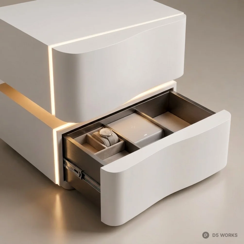 Modern Minimalist LED Nightstand with Jewelry Organizer 3d model thumbnail 2