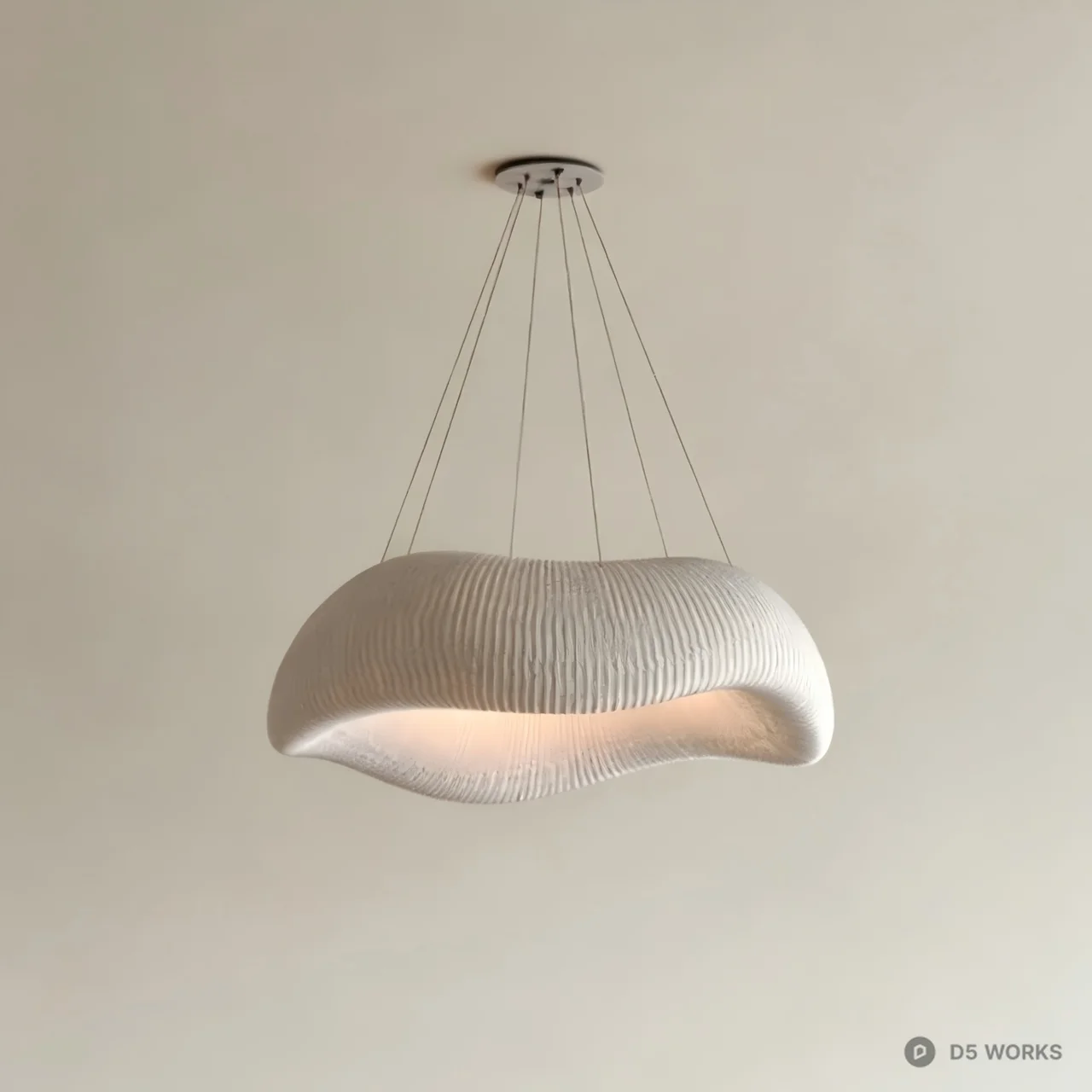 Organic Ribbed Plaster Pendant Light 3d model - Image 1