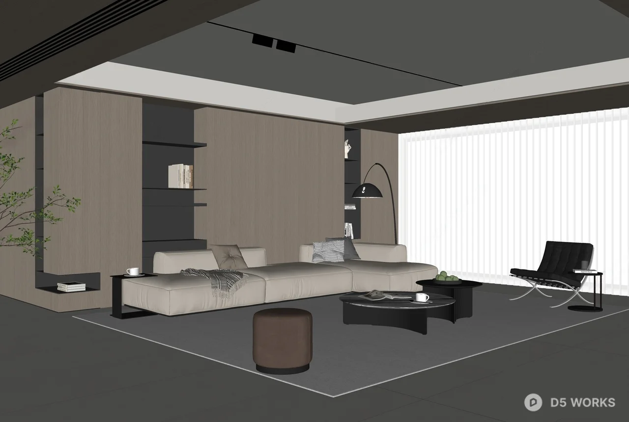 Minimalist Living Room With Integrated Storage And Modern Furniture 3d model thumbnail 2