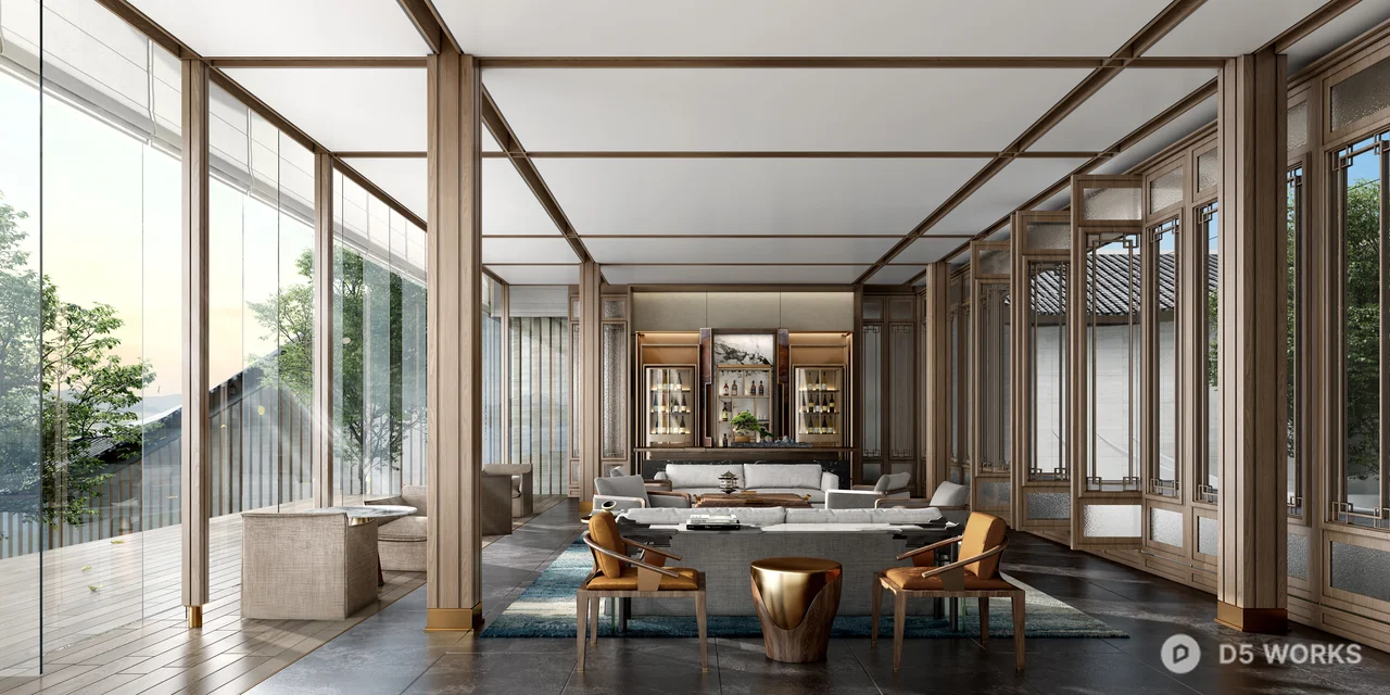 New Chinese Style Hotel Lobby 3d model - Image 1