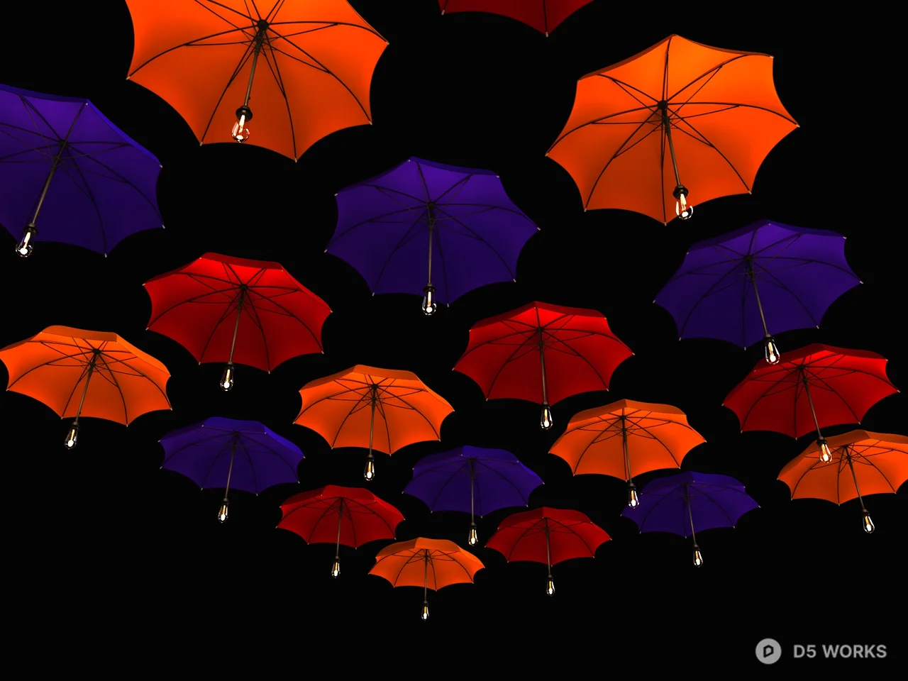 Suspended Umbrella Installation 3d model - Image 1