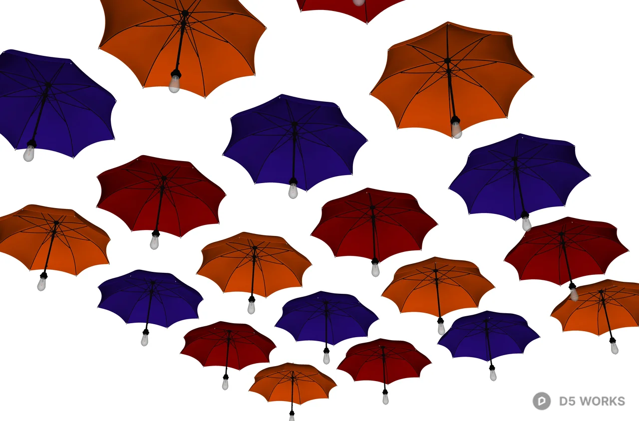 Suspended Umbrella Installation 3d model thumbnail 2
