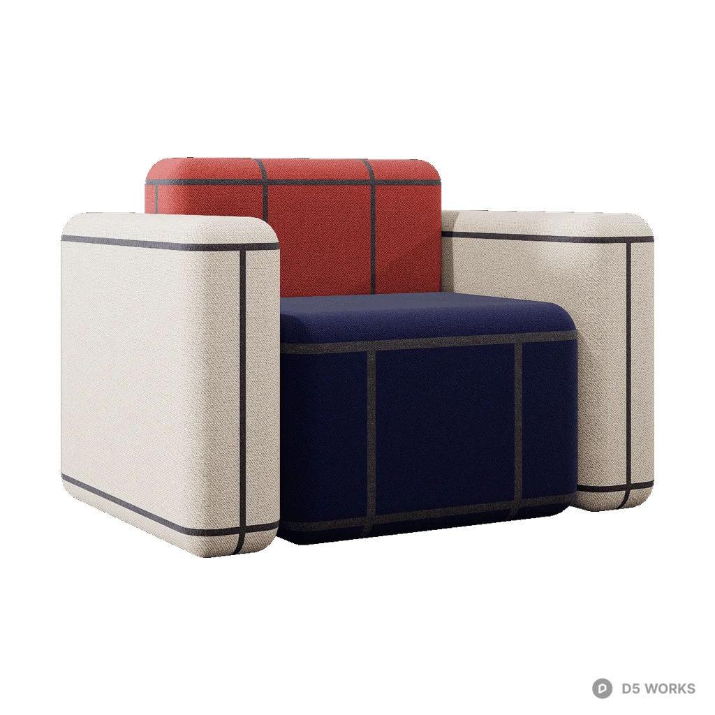 Modern Fabric Color Blocking Single Sofa 02 3d model - Image 1