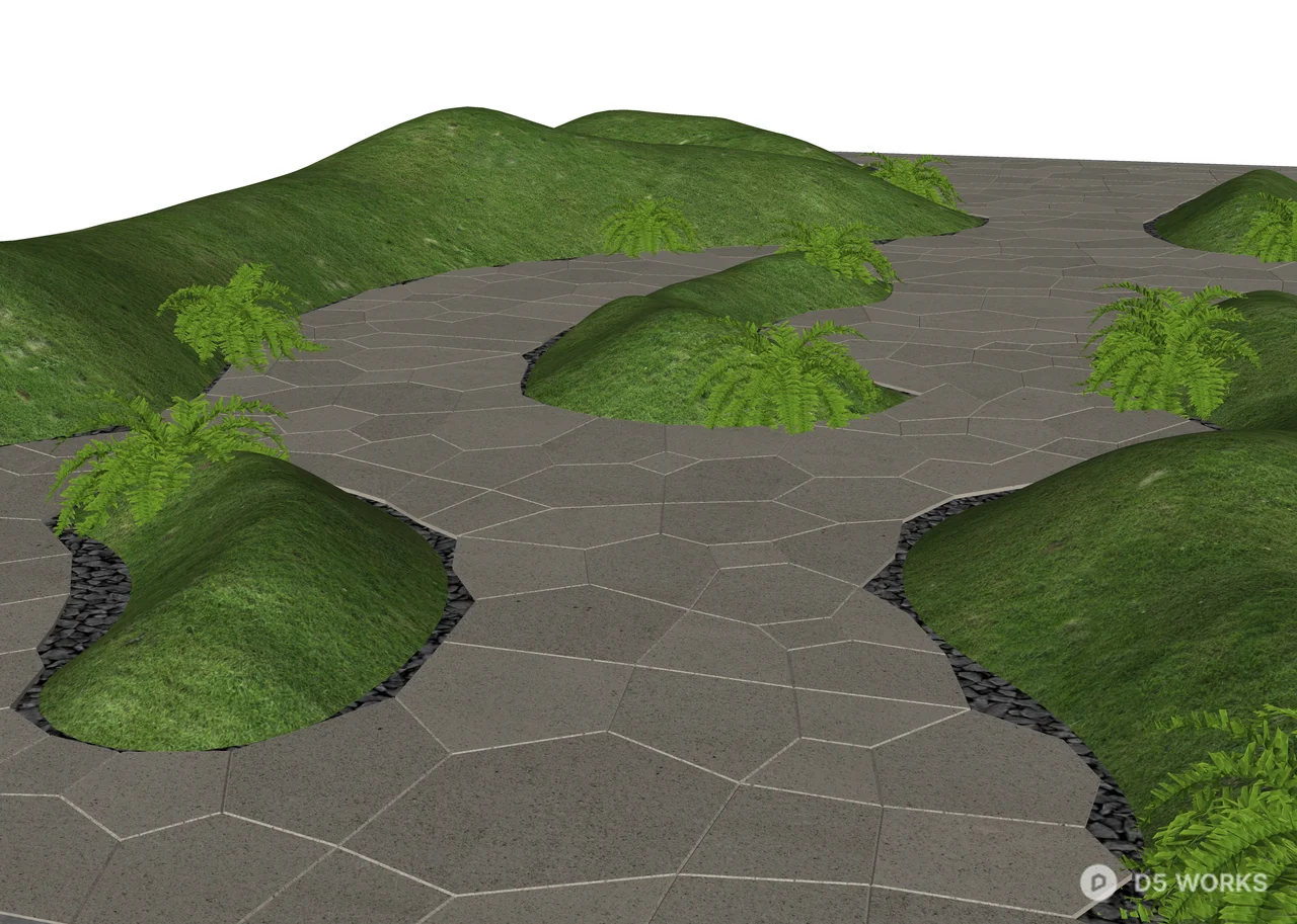 Paved Pathway With Grass Mounds 3d model thumbnail 3