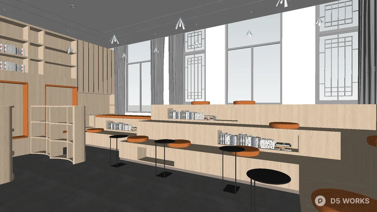Minimalist Bookstore Interior with Tiered Seating 3d model thumbnail 2