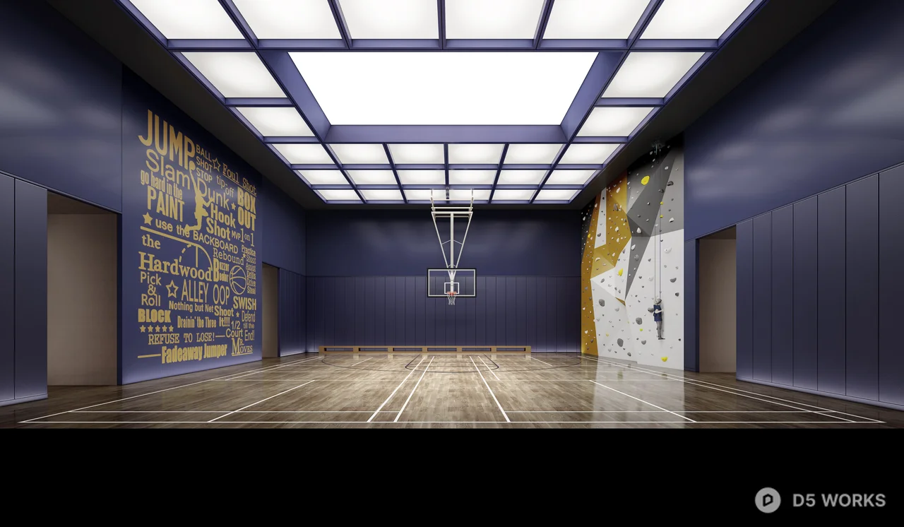 Indoor Basketball Court With Graffiti Wall 3d model - Image 1