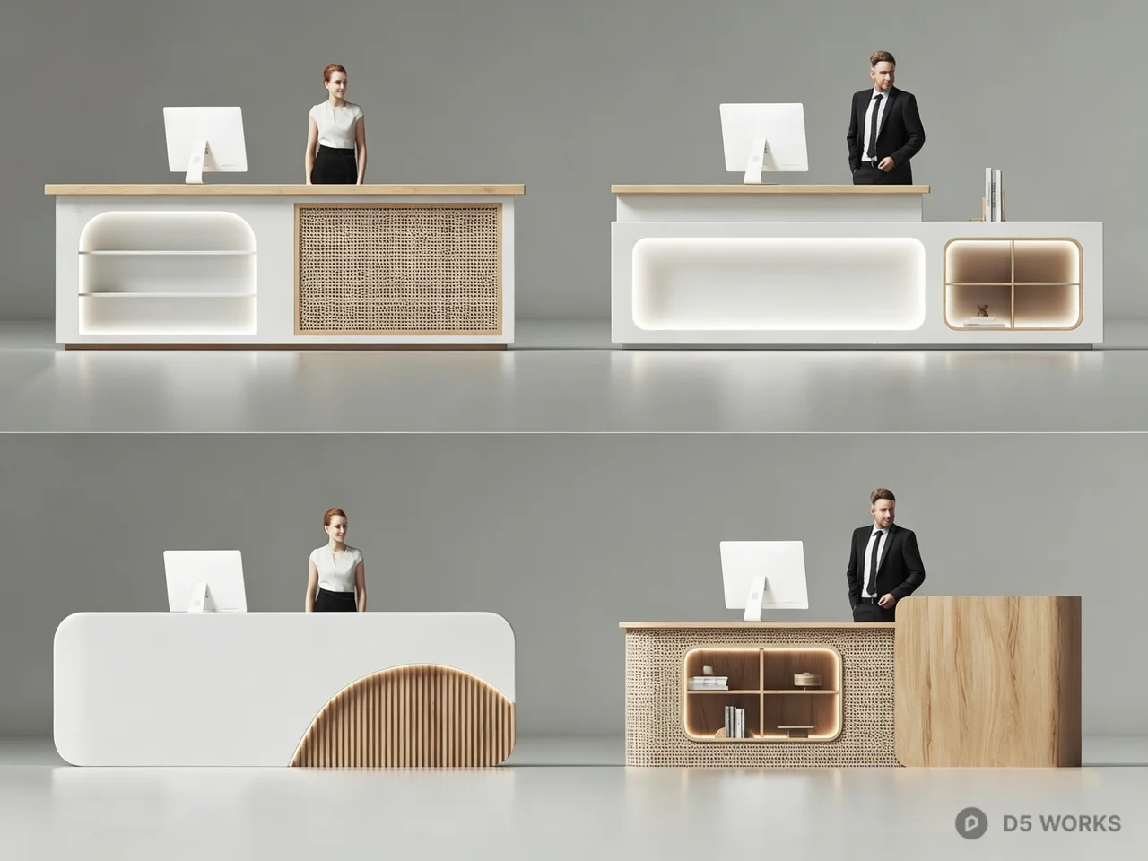 Modern Minimalist Office Reception Desk Collection 3d model - Image 1