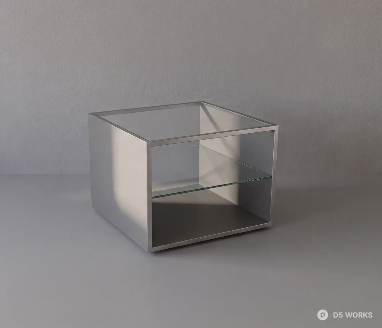 Minimalist Brushed Steel and Glass Side Table 3d model - Image 1