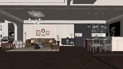 Modern Minimalist Living Dining Space 3d model