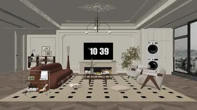 Modern Minimalist Living Room with Geometric Rug 3d model