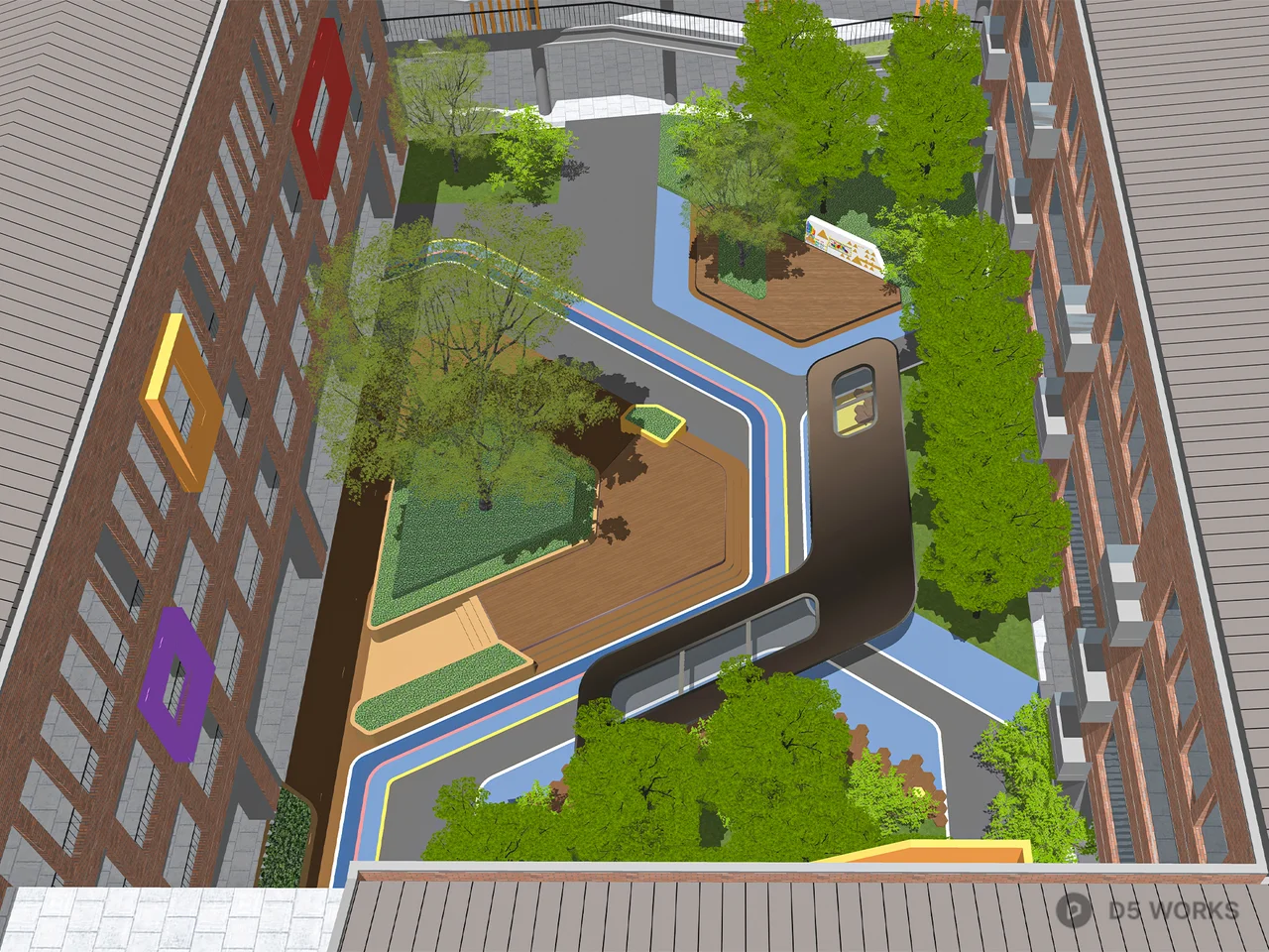 Modern Urban Park With Canopy And Seating 3d model thumbnail 3