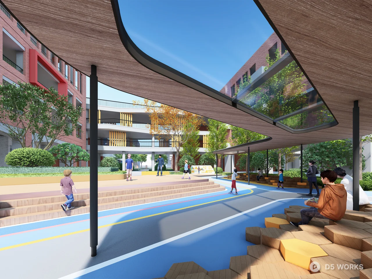 Modern Urban Park With Canopy And Seating 3d model - Image 1
