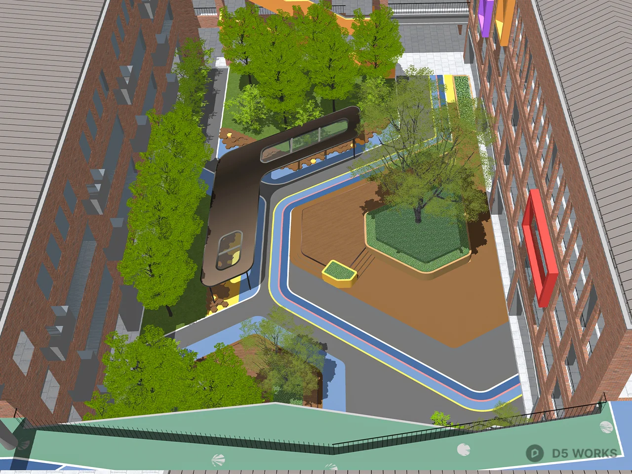 Modern Urban Park With Canopy And Seating 3d model thumbnail 2