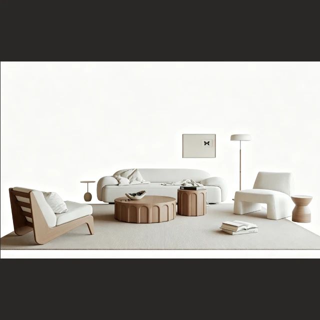 Minimalist Japandi Living Room Furniture Set 3d model