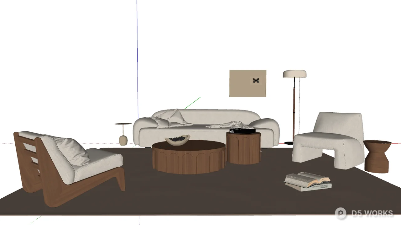 Minimalist Japandi Living Room Furniture Set 3d model thumbnail 2