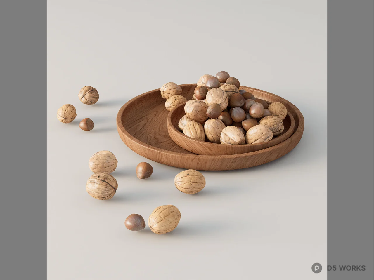 Wooden Bowl With Mixed Nuts 3d model - Image 1