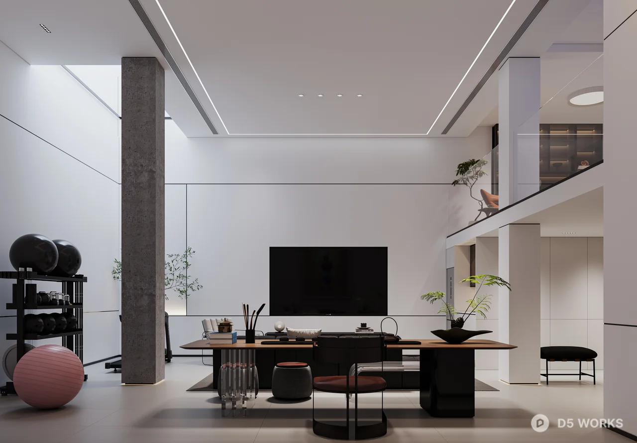 Modern Open Plan Living Dining Space 3d model thumbnail 3