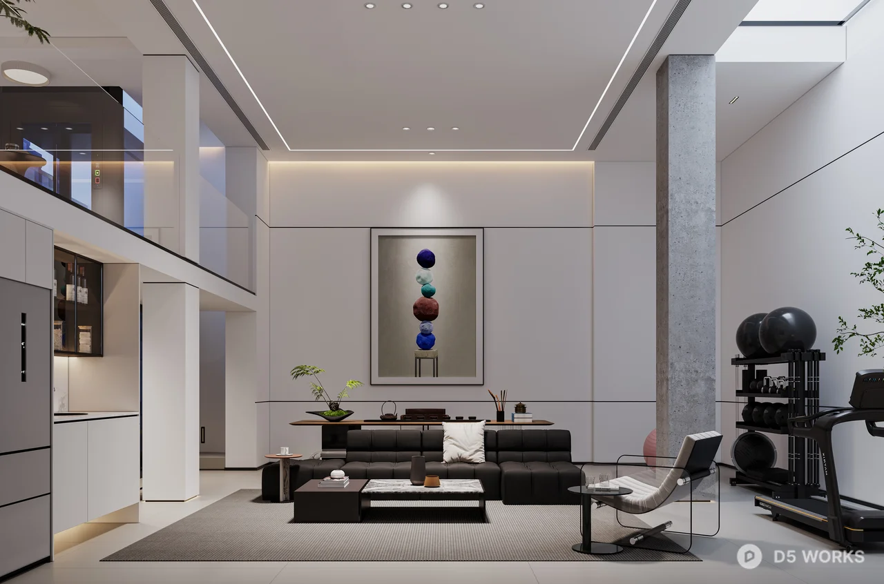 Modern Open Plan Living Dining Space 3d model thumbnail 2