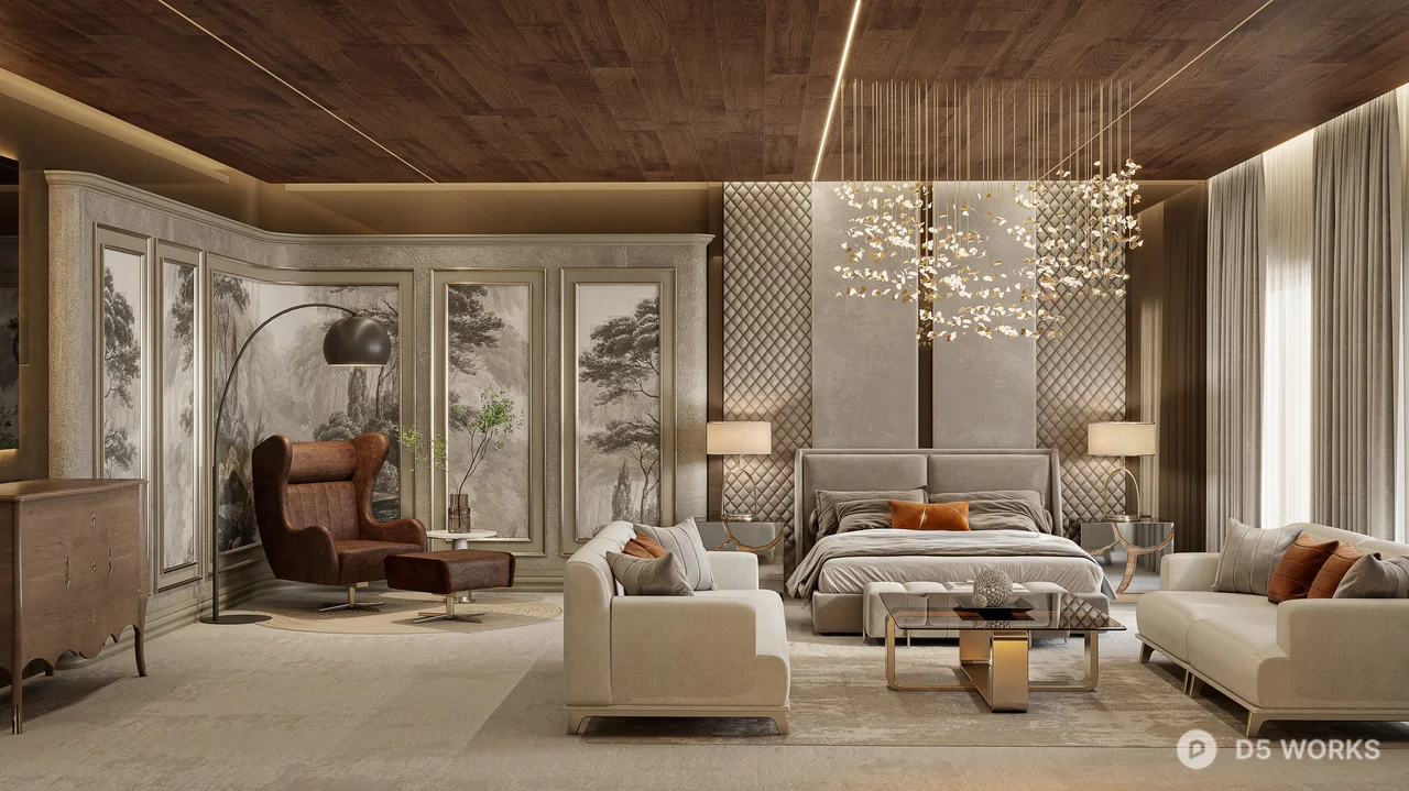 Modern Luxury Bedroom with Ambient Lighting 3d model thumbnail 2
