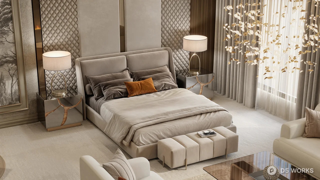 Modern Luxury Bedroom with Ambient Lighting 3d model - Image 1