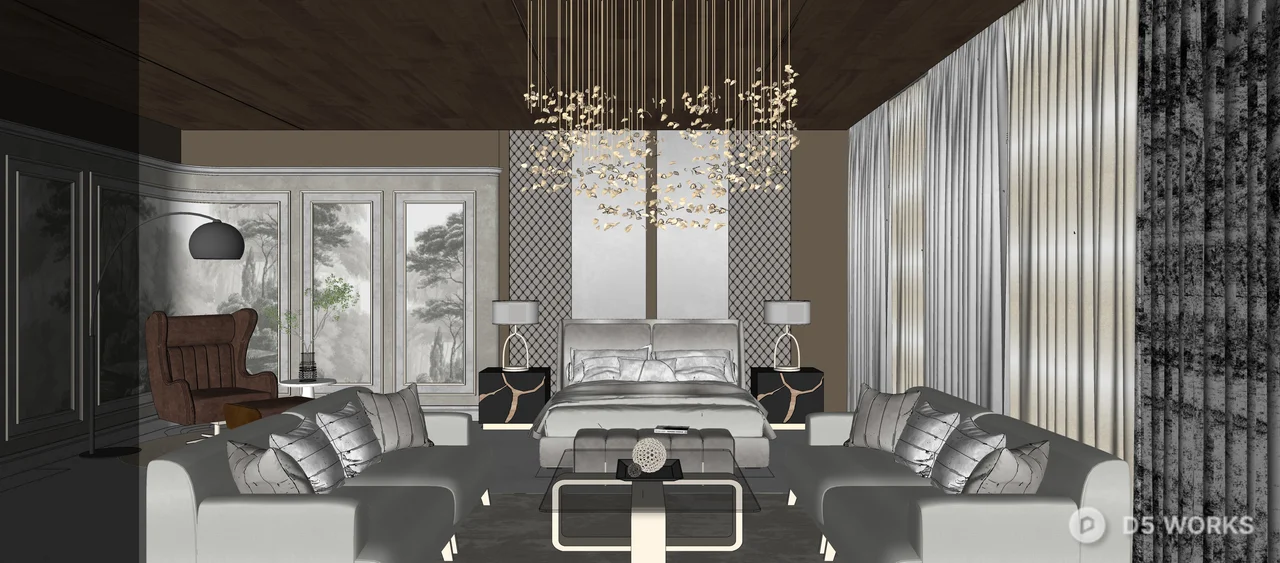 Modern Luxury Bedroom with Ambient Lighting 3d model thumbnail 6
