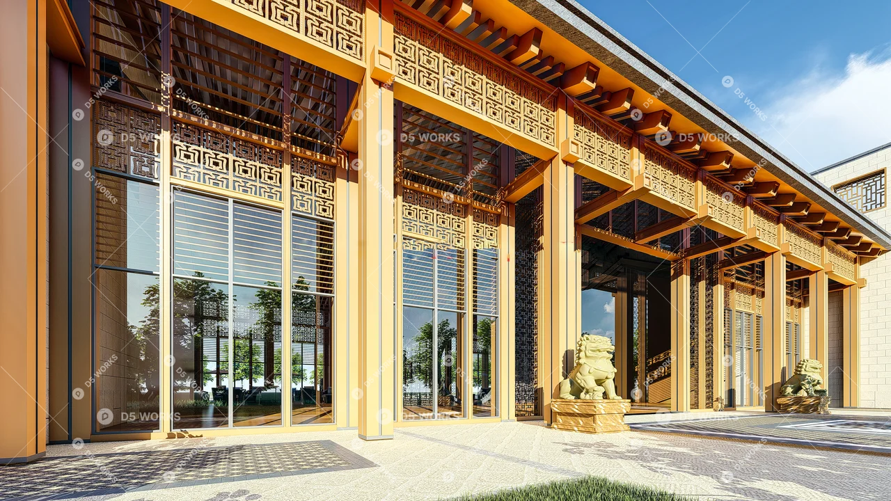 Neo-Chinese hotel architecture 3d model thumbnail 5