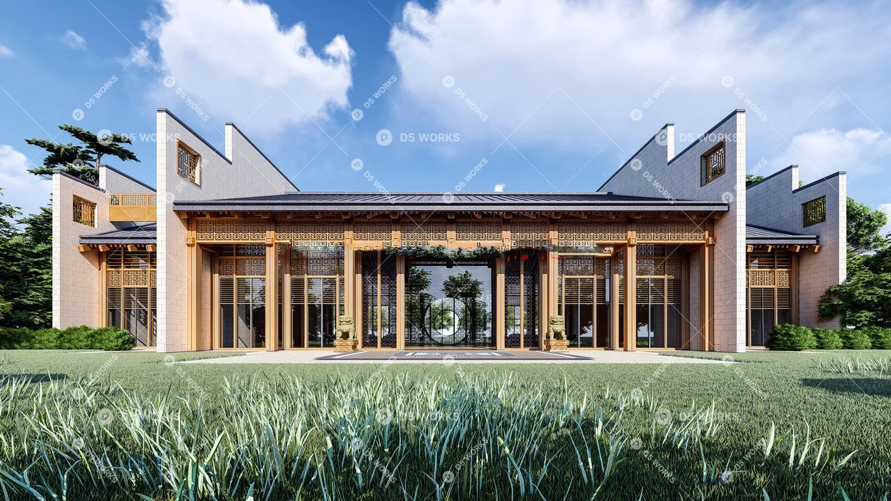 Neo-Chinese hotel architecture 3d model thumbnail 3