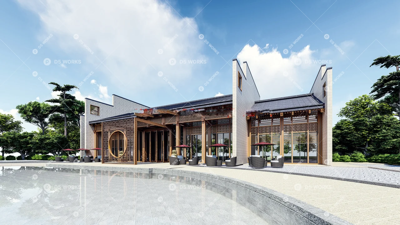 Neo-Chinese hotel architecture 3d model thumbnail 9