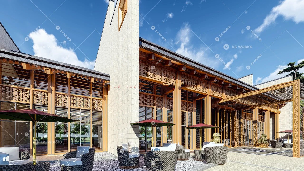 Neo-Chinese hotel architecture 3d model thumbnail 4