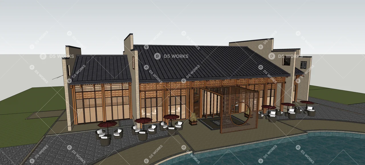 Neo-Chinese hotel architecture 3d model thumbnail 6