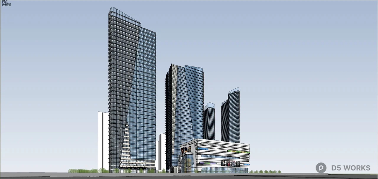 Modern Commercial Complex With Glass Towers 3d model thumbnail 4