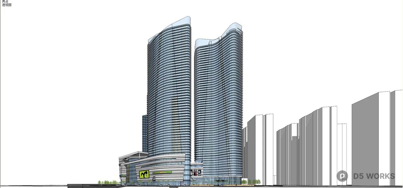 Modern Commercial Complex With Glass Towers 3d model thumbnail 3