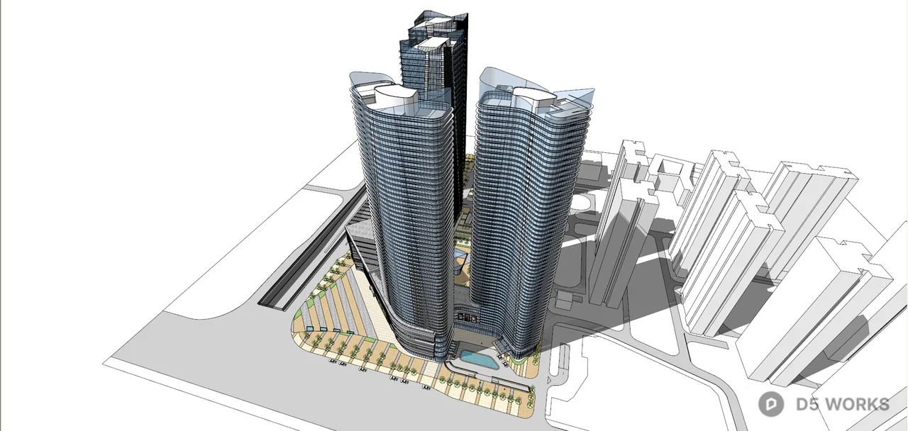 Modern Commercial Complex With Glass Towers 3d model thumbnail 7
