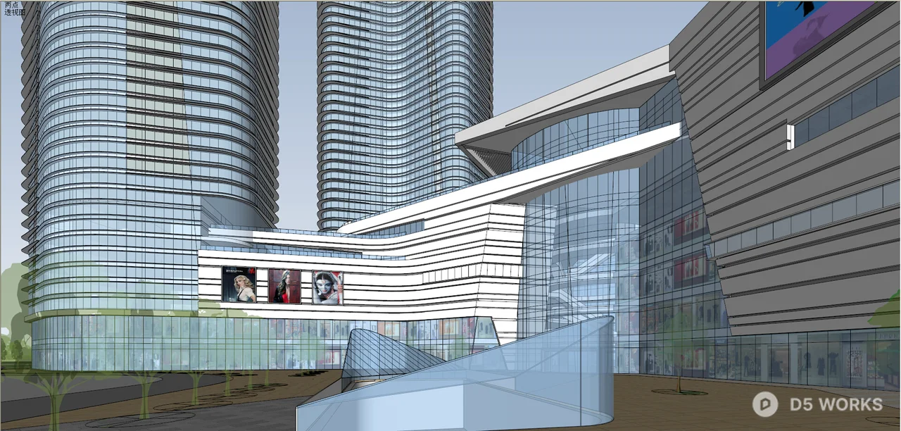 Modern Commercial Complex With Glass Towers 3d model thumbnail 6