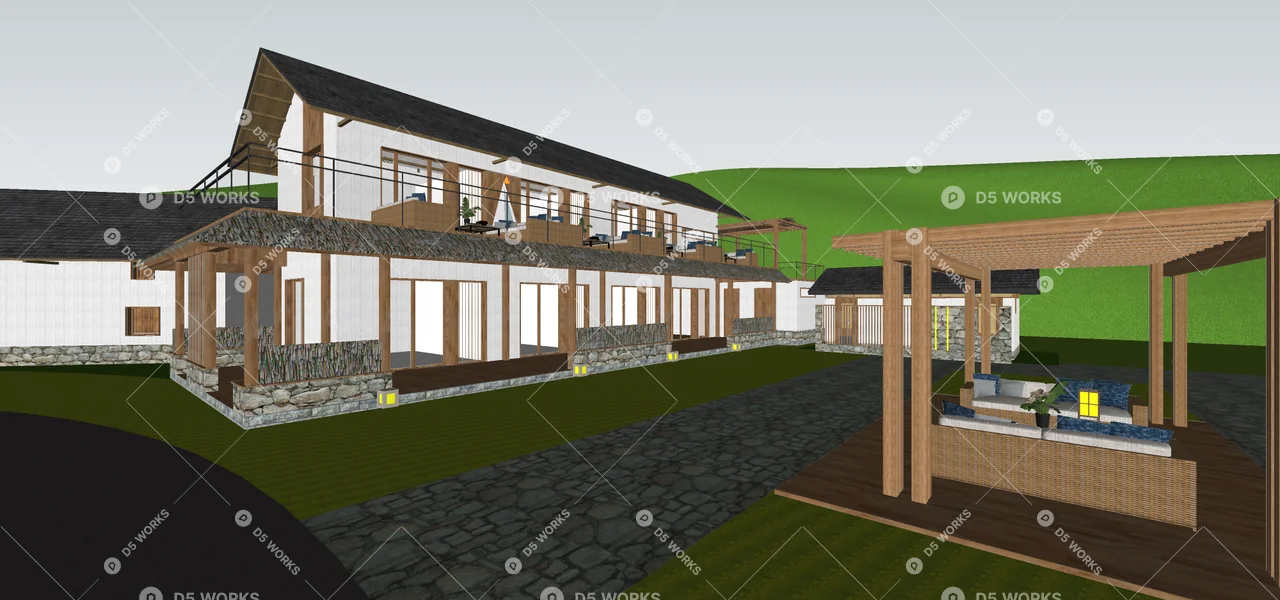 Modern Homestay Building 3d model thumbnail 3
