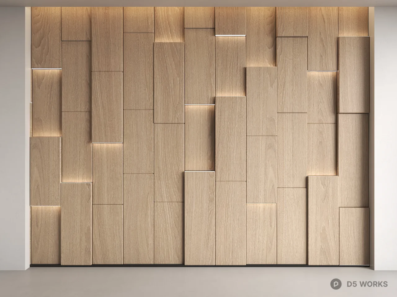Wood Panel Wall With Recessed Lighting 3d model - Image 1