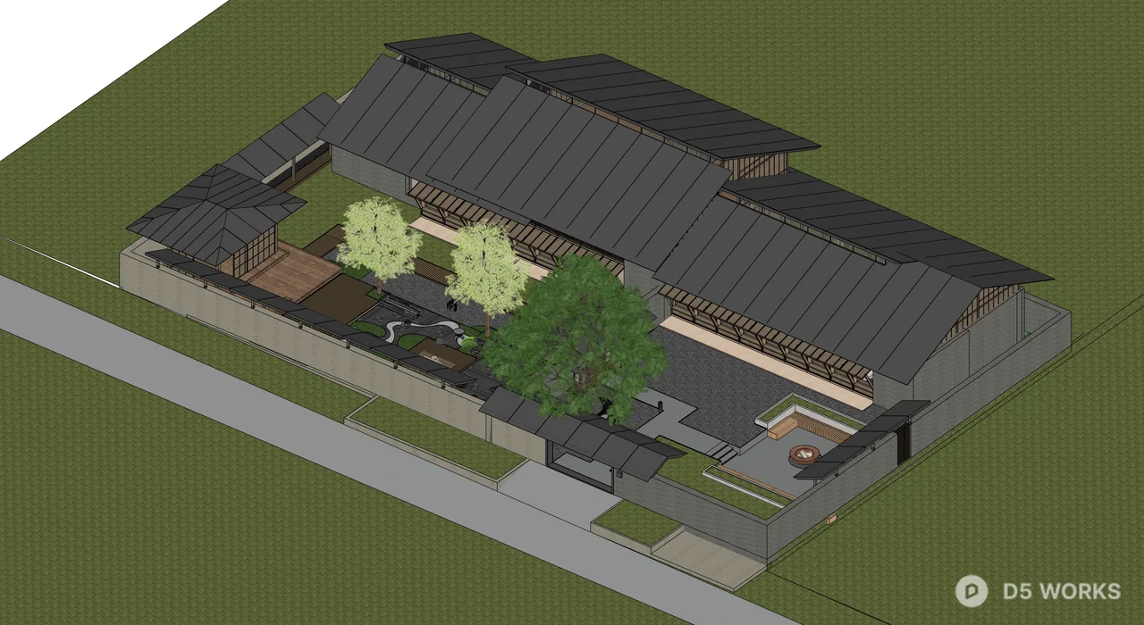 Modern Zen Garden Courtyard Scene 3d model thumbnail 10