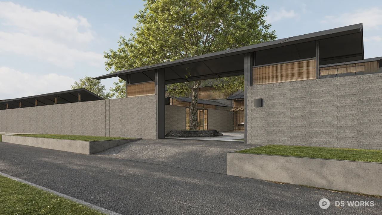 Modern Zen Garden Courtyard Scene 3d model thumbnail 2