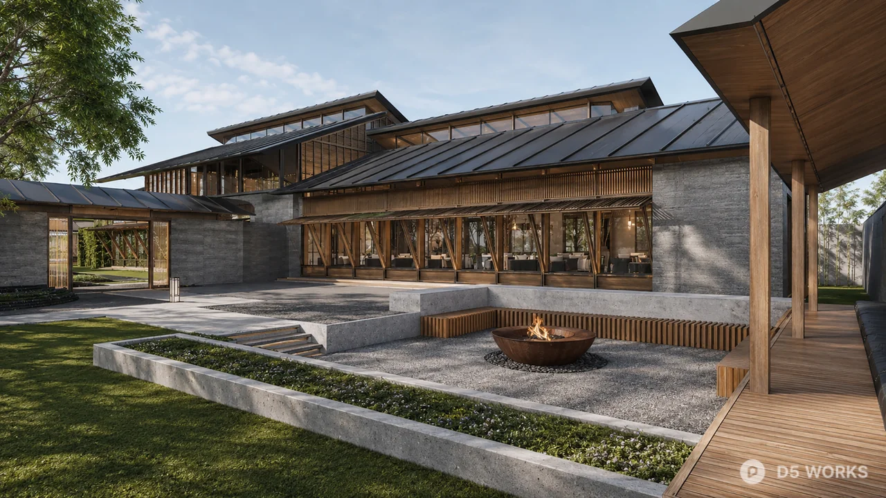 Modern Zen Garden Courtyard Scene 3d model thumbnail 4