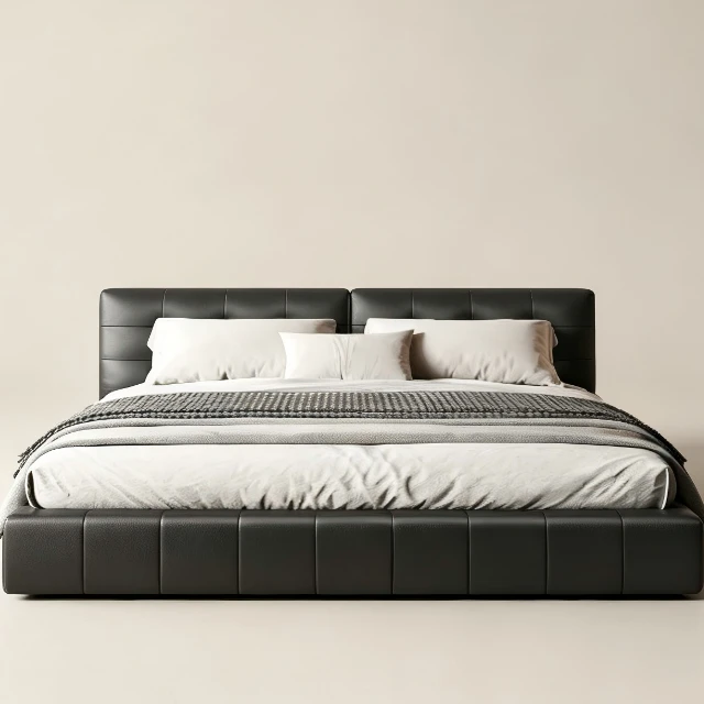 Modern Tufted Black Leather King Bed 3d model