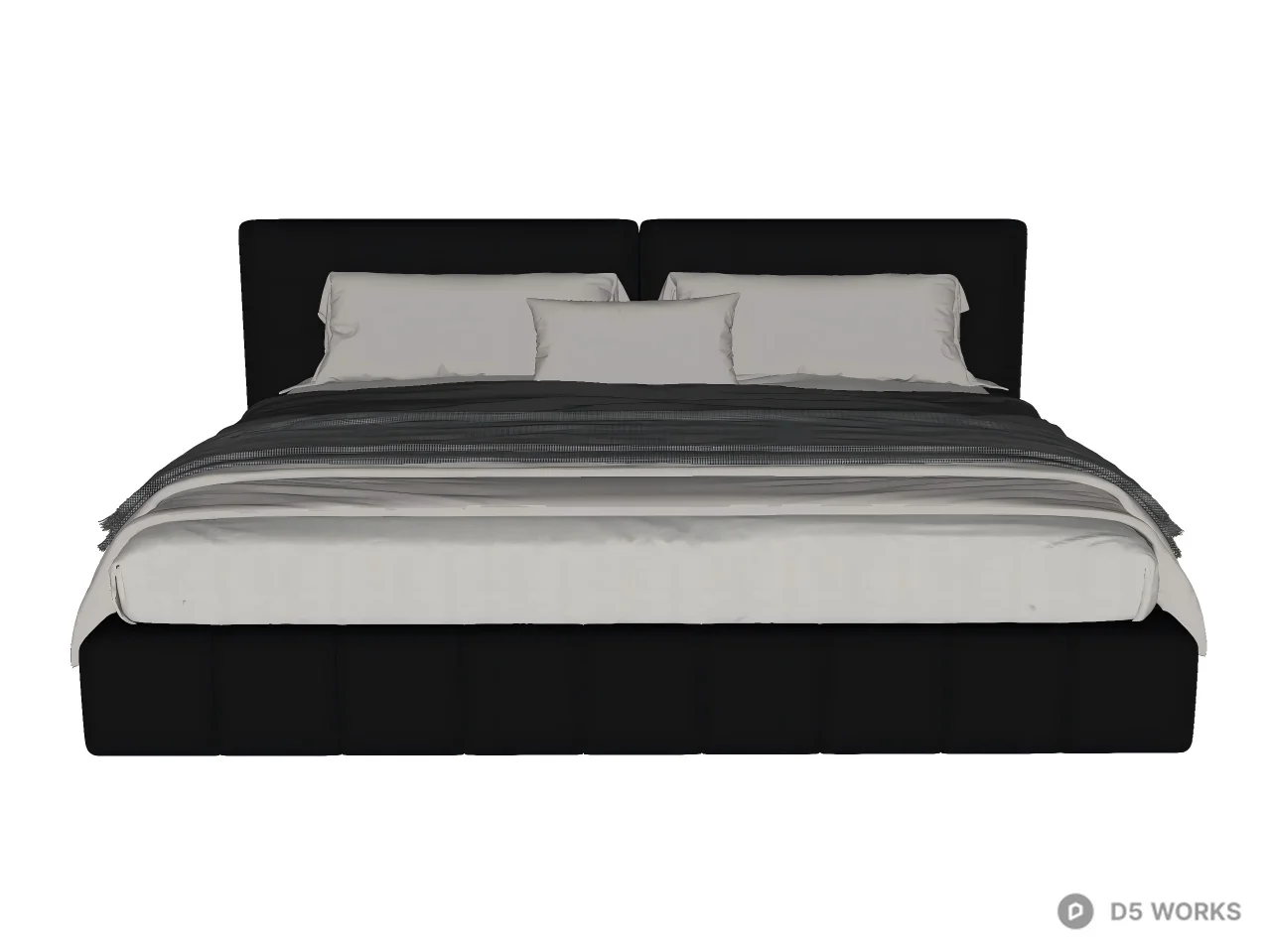 Modern Tufted Black Leather King Bed 3d model thumbnail 2