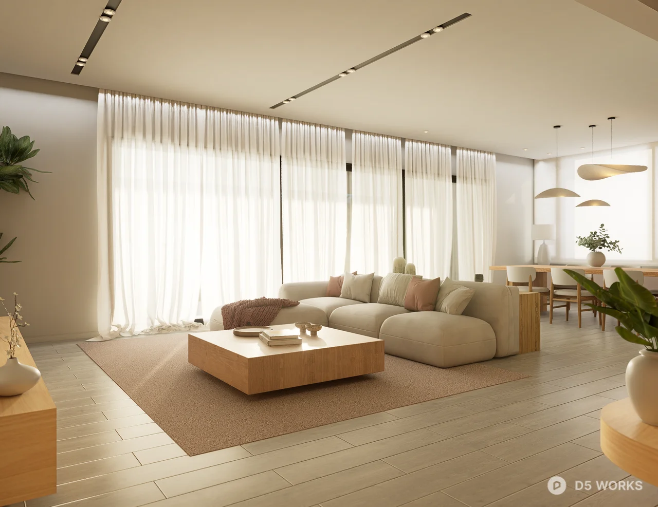 Minimalist Living Room with Large Windows and Neutral Tones 3d model - Image 1