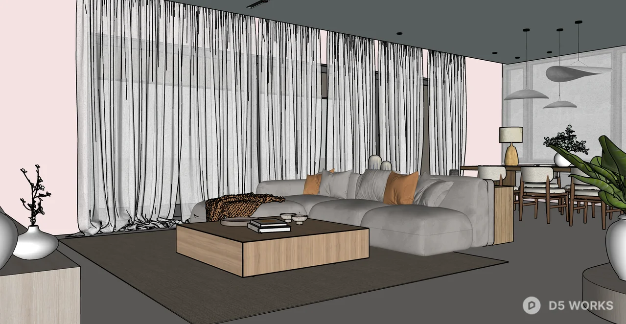 Minimalist Living Room with Large Windows and Neutral Tones 3d model thumbnail 2