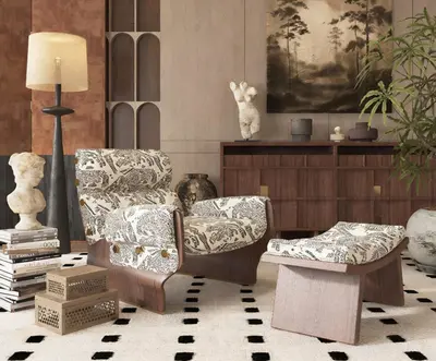 Eclectic Artistic Sofa With Patterned Armchair 3d model