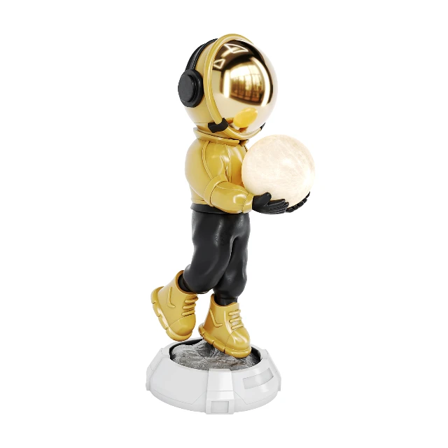Stylized Golden Astronaut Figurine with Moon Orb 3d model